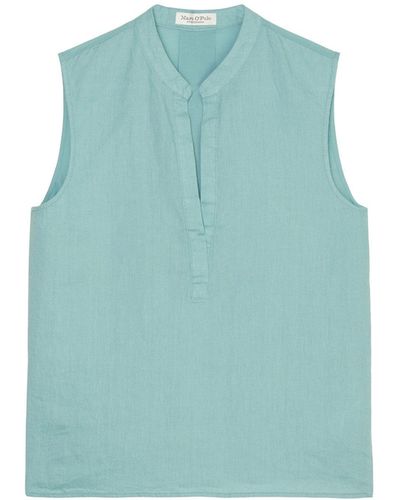 Marc O' Polo Klassische Bluse Woven Top, flared shape, v-neck wit - Blau
