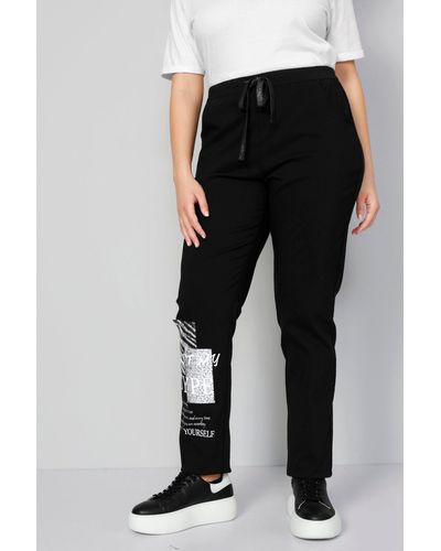 MIAMODA 5-Pocket-Jeans Joggpants Bein-Print Elastikbund - Schwarz