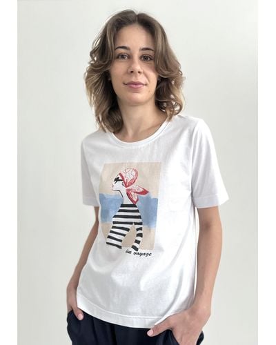 Zuckerwatte Print-Shirt Boyfriendshirt, aus 100% Baumwolle, maritimer Frontprint - Weiß