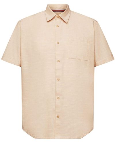 Edc By Esprit Kurzarmhemd Button-Down-Hemd aus Baumwolle - Natur