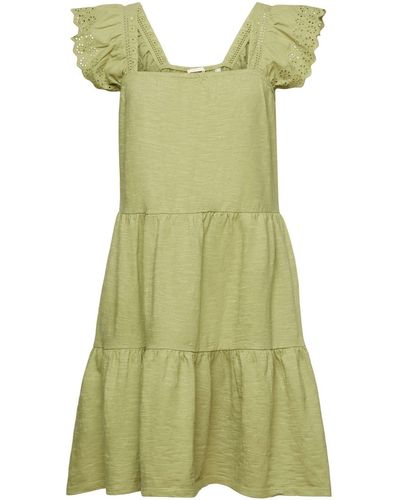 Edc By Esprit Minikleid Jerseykleid mit Ärmeln aus bestickter Spitze - Grün