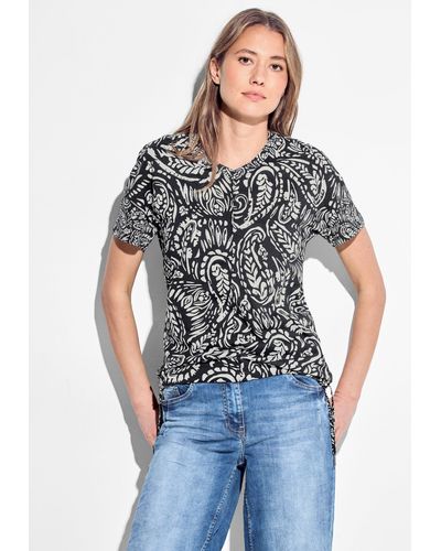 Cecil T-Shirt Tunnelzugband mit Knotendetail am Saum - Schwarz