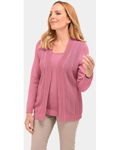 Goldner Strickpullover Pullover in Twinsetoptik mit Ajour-Einsatz - Pink