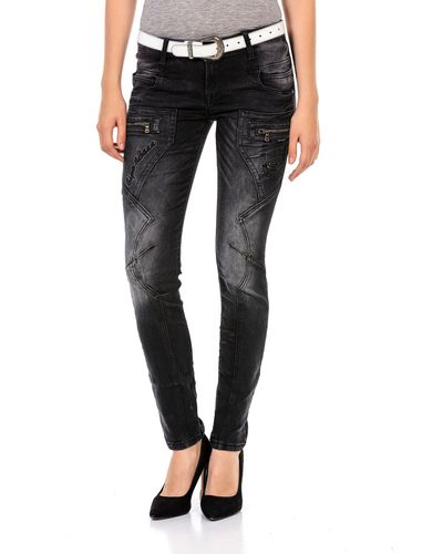 Cipo & Baxx Slim-fit-Jeans WD437 mit trendigen Ziernähten - Schwarz