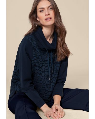Bianca Langarmshirt KERRY Stylischer Sweater mit Rollkragen und Spitze - Blau