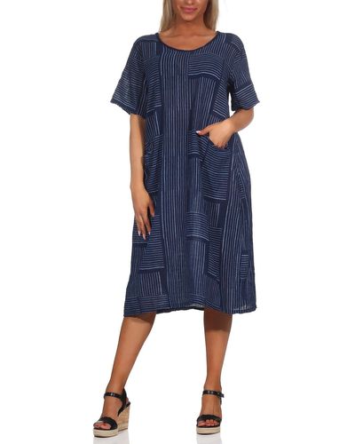 Mississhop Sommerkleid Baumwollkleid 100 % Baumwolle Casual Shirtkleid Strandkleid M.377 - Blau