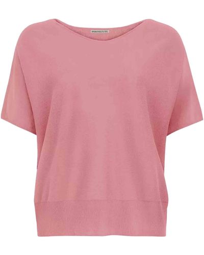 DRYKORN Kurzarmpullover Strickshirt SOMELI aus Baumwolle - Pink