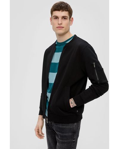QS Outdoorjacke Sweatshirt-Jacke mit Ärmeltasche - Schwarz