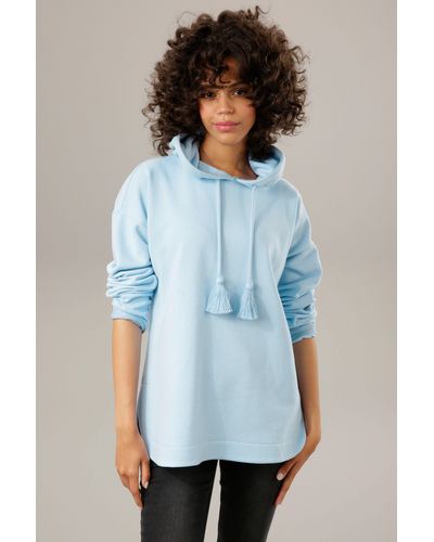 Aniston CASUAL Sweatshirt Kapuze mit dekorativen Kordeln regulierbar - Blau