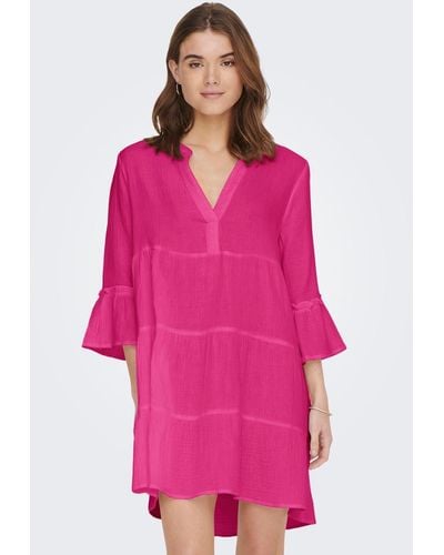 ONLY Tunikakleid ONLTHYRA PEPLON DRESS NOOS WVN mit Volant im Tunika Style - Pink