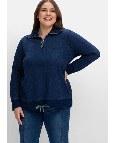Sheego Sweatshirt Große Größen mit Troyerkragen, im Denim-Look - Blau