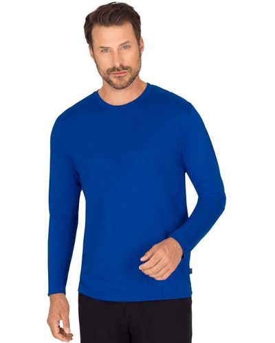 Trigema T-Shirt Langarmshirt aus 100% Baumwolle (1-tlg) - Blau