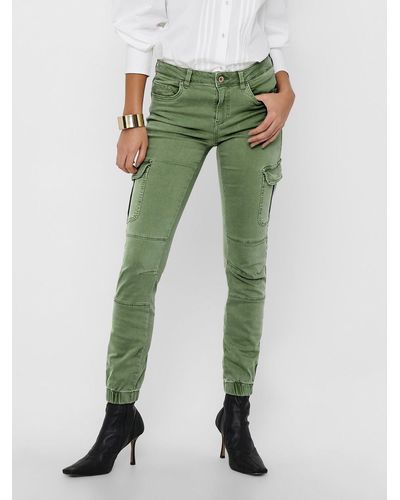 ONLY Slim-fit- Cargo Jeans Hose Mid Waist Denim Jogger Pants ONLMISSOURI 4676 in Grün