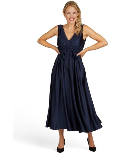 KLEO Abendkleid aus Satin Mit seitlichen Eingrifftaschen - Blau