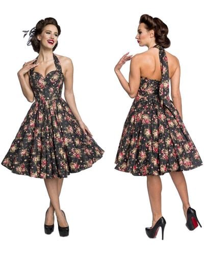 Belsira Sommerkleid 50er Jahre Pin Up Vintage Rockabilly Kleid Corsagenkleid Retro - Braun