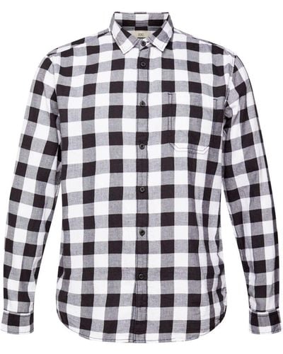 Edc By Esprit Langarmhemd Flanellhemd mit Vichy-Karo, nachhaltige Baumwolle - Weiß