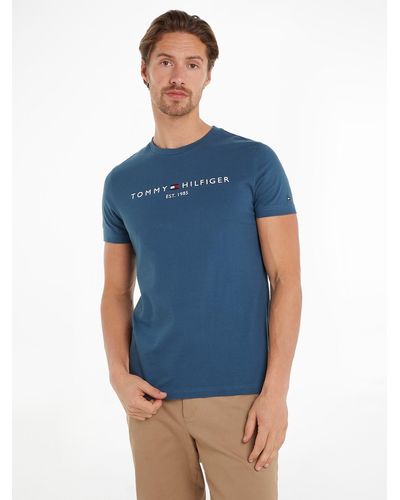 Tommy Hilfiger Hilfiger T-Shirt TOMMY LOGO TEE aus reiner, nachhaltiger Baumwolle - Blau