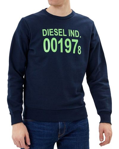 DIESEL Sweatshirt Regular Fit Logo Print Pullover - Blau