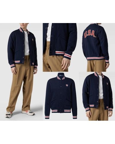 Polo Ralph Lauren Winterjacke College USA Bomber Jacket Mantel Blouson Retro Jacke - Blau