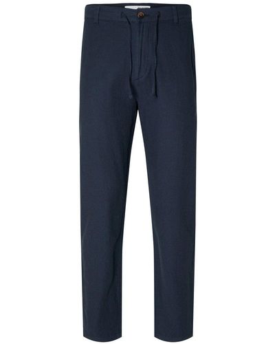 SELECTED Chinohose SLHCOMFORT-BRODY LINEN mit Stretch - Blau