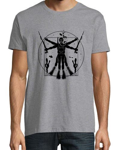 Youth Designz Print- Da Vinci Taucher T-Shirt mit lustigen Logo - Grau