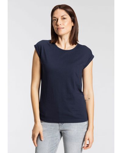 Boysen's T-Shirt mit überschnittenen Schultern & kleinem Ärmelaufschlag - Blau
