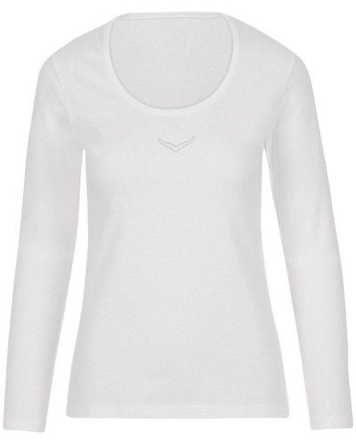 Trigema Longsleeve Langarmshirt mit Kristallsteinen (1-tlg) - Weiß