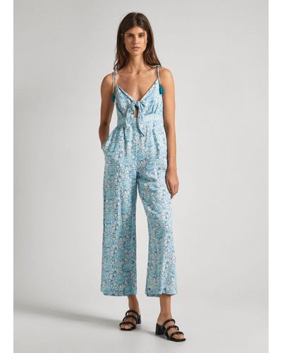 Pepe Jeans Overall MATILDE floralem Alloverprint in sommerlicher Qualität mit Leinen - Blau