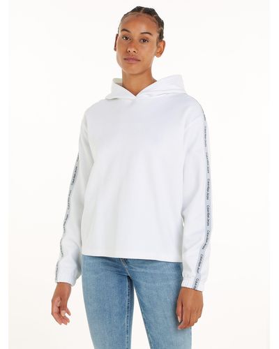 Calvin Klein Kapuzensweatshirt LOGO ELASTIC HOODIE mit Logoschriftzug - Weiß