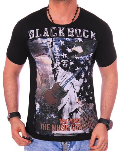 Blackrock T-Shirt Urlaub USA Amerika kurzarm Rundhals bedruckt Print Slim-Fit - Schwarz