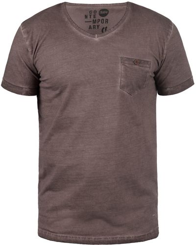Solid V-Shirt SDTinny Kurzarmshirt mit Brusttasche - Braun