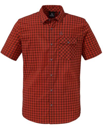 Schoeffel Outdoorhemd Hemd Trattberg SH M mit gesticktem Markenlogo auf Brust und Oberarm - Rot