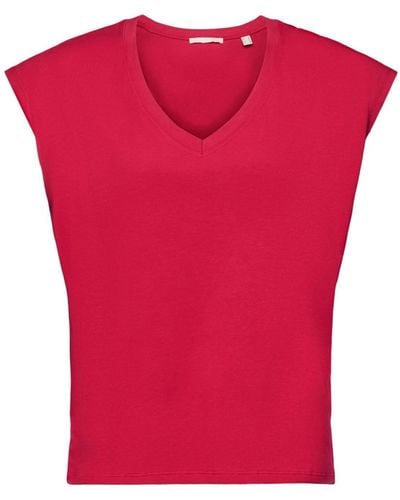 Edc By Esprit T-Shirt Ärmelloses Baumwolltop mit V-Ausschnitt (1-tlg) - Rot
