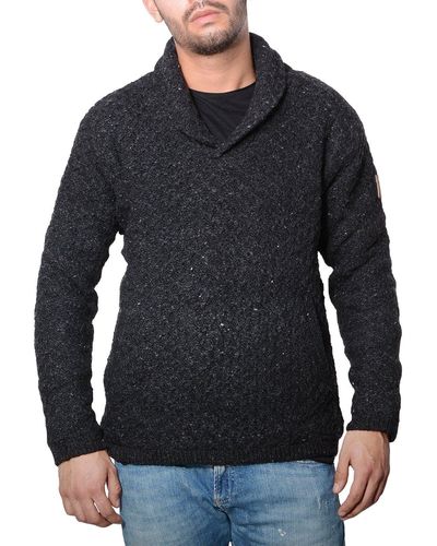 KUNST UND MAGIE Sweatshirt Strickpullover Wollpullover+Schalkragen warmes Fleecefutter - Schwarz