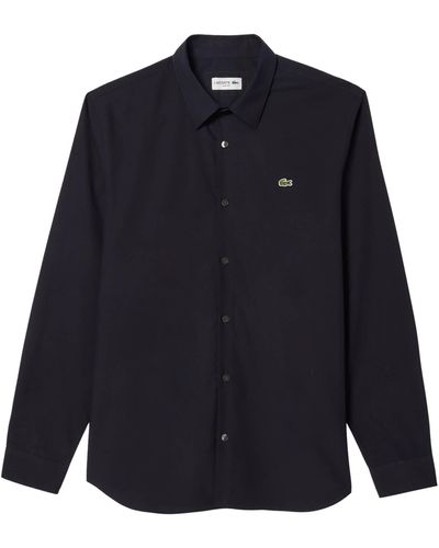Lacoste Langarmhemd Hemd aus Baumwollpopeline Slim Fit (1-tlg) - Blau