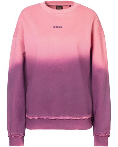 BOSS Sweatshirt C_Elaslogan_degradee im modischem Farbverlauf, ausgefranste Nähte - Pink