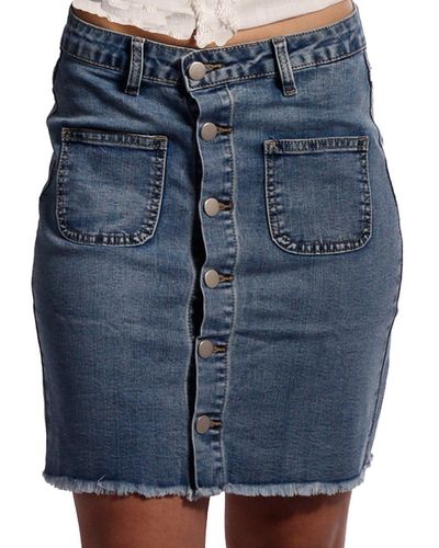 Charis Moda Jeansrock Mini Jeans Rock im modischen Knöpfe Taschen Look - Blau