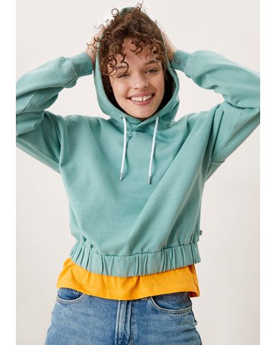 QS Sweatshirt Kapuzenpulli mit Boxy Shape Stickerei - Grün