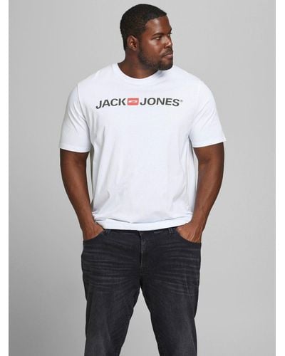 Jack & Jones JJECORP Print Kurzarm CREW NECK T-Shirt Plus +Size (1-tlg) 3663 in Weiß
