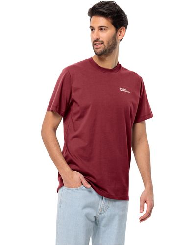 Jack Wolfskin ESSENTIAL M weiches, klassisches T-Shirt aus atmungsaktiver Bio-Baumwolle - Rot