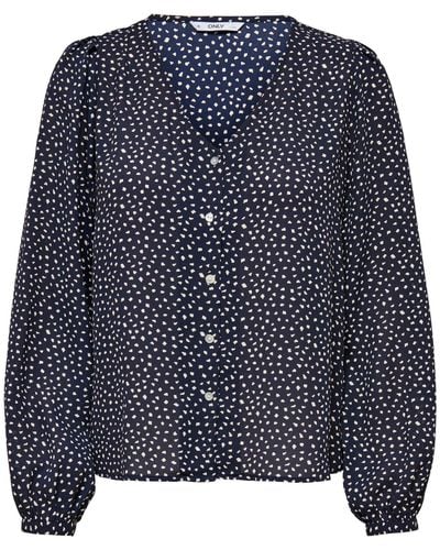 ONLY Blusenshirt Langarm Print Bluse V-Neck Business Tunika Top ONLSONJA 4677 in Dunkelblau