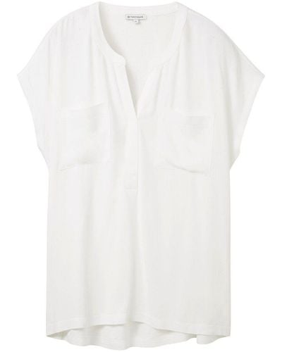 Tom Tailor T-shirt fabric mix blouse, Whisper White - Weiß
