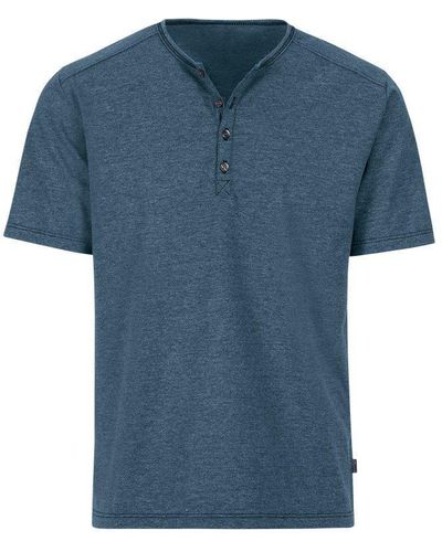 Trigema T-Shirt mit Knopfleiste DELUXE Baumwolle (1-tlg) - Blau