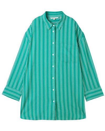 Tom Tailor Blusenshirt oversized linen shirt, green white vertical stripe - Grün