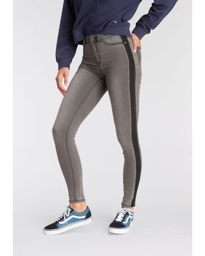 Arizona Skinny-fit-Jeans Ultra Stretch High Waist mit seitlichem Streifen - Grau