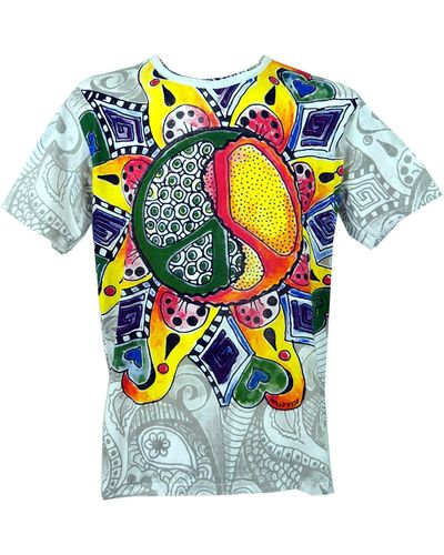 Guru-Shop Mirror T-Shirt - Peace 1 weiß/bunt Goa Style, Festival, alternative Bekleidung - Blau