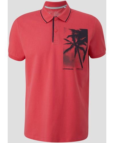 S.oliver Kurzarmshirt Poloshirt mit Frontprint Kontrast-Details - Rot