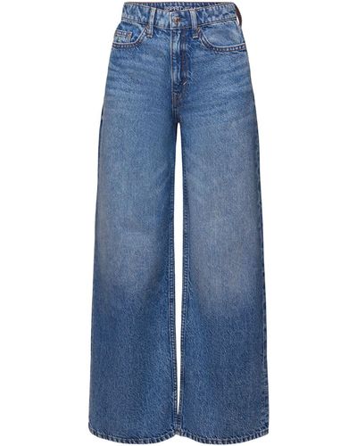 Esprit Regular-fit- Retro-Jeans mit hohem Bund und weitem Bein - Blau