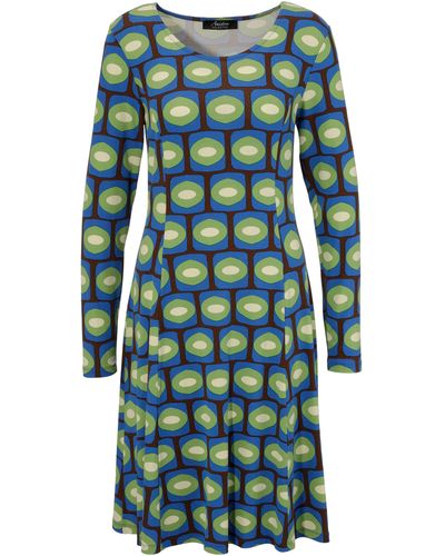 Aniston SELECTED Jerseykleid mit Retro-Print und langen Ärmeln - Blau
