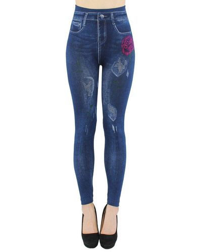 dy_mode Jeggings High Waist Leggings in Jeans Optik BequemJeansleggings mit elastischem Bund - Blau